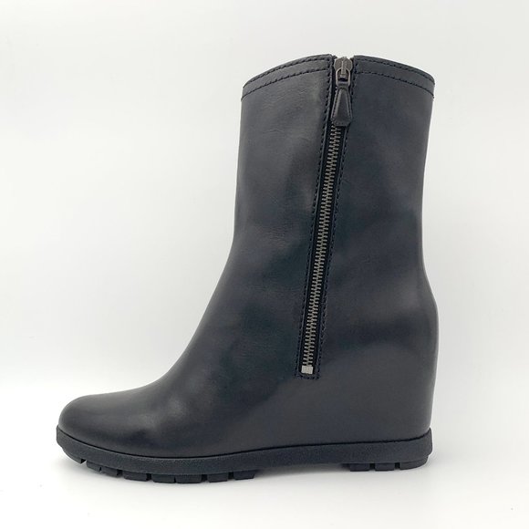 Prada Soft Calf Wedge Ankle Boots/Booties Black size 10.5/40.5 - Picture 1 of 6
